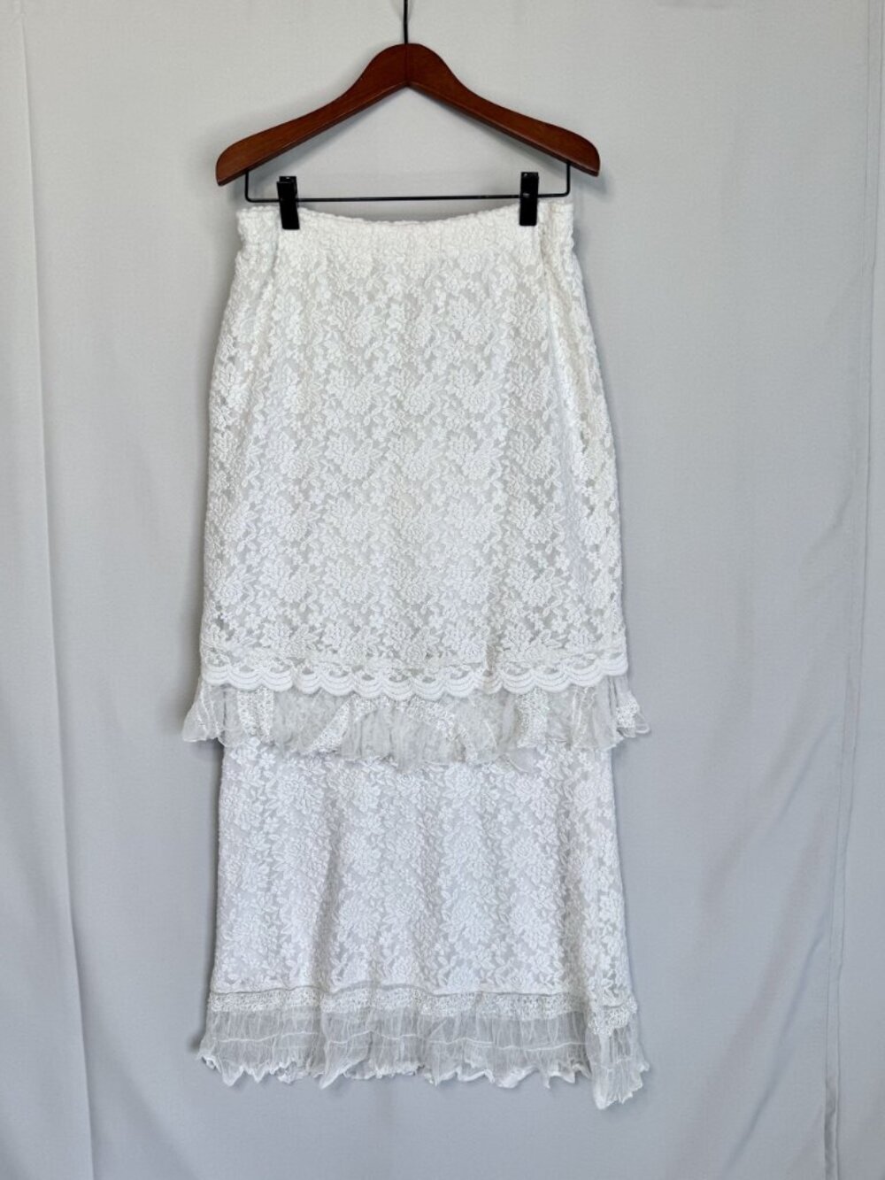 90s Vintage Design Today's White Stretch Lace Tunic Maxi Skirt Cord Set Large - Picture 13 of 16